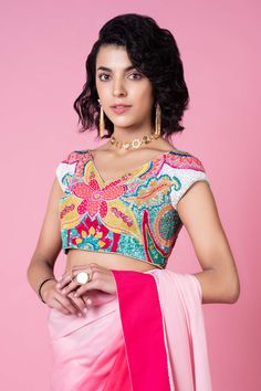 Editor's Note Butterfly Hand Embroidered, Patch Work Blouse With Mastani Pink Ombre Saree. Fabric: Pure Satin Color: Pink Care: Dry Clean Only Disclaimer: Product Color May Slightly Vary Due To Photographic Lighting Sources Or Your Monitor Setting. About the Designer Siddhartha Bansal, label epitomise its design philosophy touring around " Golden bird" nation to present day India, in the wanderlust for rich Craft and Culture presenting to the world . Vision is to give customers a lifetime experi Siddhartha Bansal, Ombre Saree, Golden Bird, Blouse Yoke, Personal Shopping Service, Patch Work Blouse, Design Philosophy, Textile Crafts, Saree Fabric