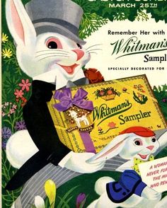 an old advertisement for whimsical sample soap with a rabbit carrying a box