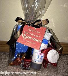 a gift basket filled with personal care items for someone's special day or birthday