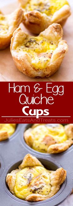 ham and egg quiche cups in a muffin tin with the title overlay