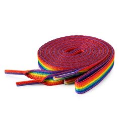 These rainbow shoe laces are striped with the colors of the rainbow. Great to wear for a pride parade or other outdoor pride awareness event. The shoe laces are 56 inches long and a bit more than 1/4 inch wide. Each pair comes on a card and is individually wrapped. Rainbow Shoe Laces, Pride Fits, Rainbow Shoe, Pride 2023, Pride Shoes, Rainbow Laces, Party Favors For Adults, Shoes Hiking