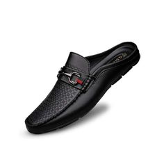 Leather Loafers Slip-on Mules Men - A.A.Y FASHION Black Textured Sole Slip-ons For Business Casual, Black Business Slip-ons With Textured Sole, Elegant Black Slip-ons For Summer, Black Leather Sole Slip-ons For Office, Casual Black Pointed Toe Slip-ons, Elegant Black Slip-ons For Spring, Classic Black Mules With Textured Sole, Summer Business Slip-on Loafers, Elegant Black Pointed Toe Slip-ons