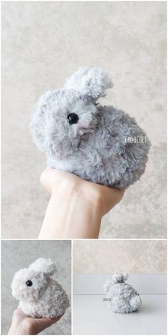 there is a stuffed animal in the palm of someone's hand, and it looks like they are holding something