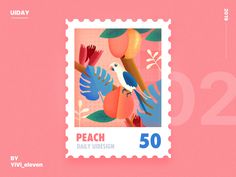 a postage stamp with an image of a bird and flowers