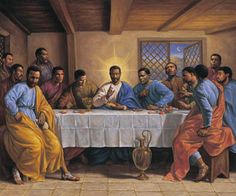 the last supper of jesus is shown with an image of people sitting at a table