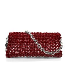 Santorini - Palera Milano Elegant Red Beaded Bag, Red Shoulder Bag With Silver-tone Hardware For Evening, Red Beaded Rectangular Shoulder Bag, Beaded Red Rectangular Clutch, Red Rectangular Clutch With Chain Strap, Crystal Bags, Minimalist Aesthetic, Gold Hardware, Dark Red