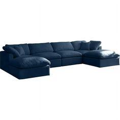 No matter how big or little the size of your gang, they can all find their sweet spot when you choose pieces from the Plush collection to build your ideal seating group. Choose this six-piece set or pair multiple pieces together to get the custom look everyone will love. The soft navy velvet material is soft and welcoming to the touch, and the set's cushions are overstuffed with a down and feather blend to provide ample support for tired bodies. Features: Soft Navy Velvet Overstuffed Down Feathe Navy Sectional, Transitional Sectional Sofas, Navy Blue Sofa, Blue Sectional, Contemporary Sectional Sofa, Velvet Sectional, Blue Couches, Plush Collection, Sectional Sofa Couch