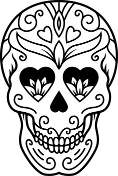 a sugar skull with hearts on it