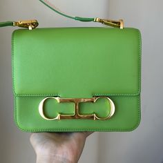 Beautiful Lime Green Color With Gold Hardware. Come With Strap Extender And Dust Bag. Only Used 3x. Minimal Scratch On Front Clasp. See Pic For Details. W 7.5” X H 5.5” X D 2.6” D 2, Carolina Herrera, Gold Hardware, Lime Green, Green Colors, Dust Bag, Initials, Bag Lady, Handbags