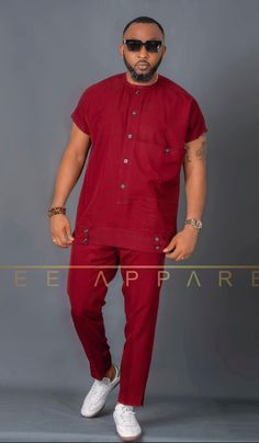 Red Kaftan For Men, Nigeria Outfit, Senator Styles For Men, Mens Traditional Wear, Men Kaftan