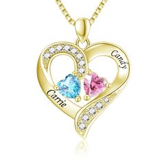 PRICES MAY VARY. 💖 PERSONALIZED LOVE JEWELRY - Featuring 2 heart simulated birthstones, one represents her and the other you. This engraved necklace can be customized with 2 names & 2 simulated birthstones of your choice. A special piece of jewelry you can own or give as a gift to your special someone at any time you want to say "Love You" or "Thank You". 💖 CUSTOMIZED GIFT -- The special necklace is perfect to hide a daily reminder of love, promise, or friendship between you and the lucky rece Birthstone Necklace For Birthday And Valentine's Day, Sterling Silver Heart Birthstone Necklace For Birthday, Valentine's Day Birthday Birthstone Necklace, Mother's Day Heart Necklace With Birthstone For Birthday, Mother's Day Birthstone Heart Necklace For Birthday, Valentine's Day Gold Heart Necklace With Birthstone For Birthday, Heart Charm Birthstone Necklace For Anniversary, Birthstone Heart Necklace For Birthday And Mother's Day, Sterling Silver Birthstone Necklace For Valentine's Day