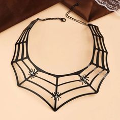 Spider Web Metal Design Choker Necklace Custom Made Rhinestone Adjustable Necklace, Spiderweb Black Edgy, And Gothic New Made Halloween Black Metal Necklace, Black Metal Rhinestone Necklace For Party, Halloween Black Chain Choker, Adjustable Black Rhinestone Necklace For Party, Party Black Rhinestone Metal Necklace, Black Chain Necklace For Halloween, Halloween Black Chain Necklace, Black Metal Rhinestone Necklace Gift, Black Rhinestone Choker Necklace Gift