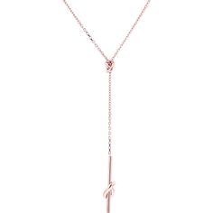 14K Rose Gold Knotted Necklace with 17-inch Chain Feminine Rose Gold Necklace With Clavicle Chain, Feminine Rose Gold Necklaces With Clavicle Chain, Delicate Rose Gold Lariat Necklace Gift, Elegant Pink Gold Jewelry With Adjustable Chain, Delicate Rose Gold Lariat Necklace With Clavicle Chain, Elegant Rose Gold Lariat Necklace With Clavicle Chain, Elegant Rose Gold Lariat Necklace, Rose Gold Lariat Necklace For Formal Occasions, Feminine Rose Gold Necklace With Adjustable Chain