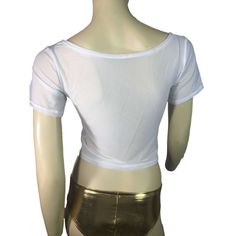 This simple yet stunning tee is made of high quality stretch mesh in white. This top has short sleeves and is cropped to show off your sexy abs! This is a perfect sheer top to go with your rave or festival outfit. This top is made to fit to the body (The mannequin is a size XS wearing a size Small) - but if you want it looser, order a size up! White Gym Top With Mesh Back, White Fitted Short Sleeve Mesh Top, White Mesh Casual T-shirt, White Mesh Stretch Crop Top, White Stretch Cropped T-shirt, Cropped Tee Shirt, Cropped Tee, White Mesh, Sheer Top