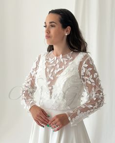 Follow us:  Instagram : Ohmygownstore Pinterest :  OhMyGown! Lace topper with Long sleeves. Modern Bridal Top. embellished Top. Lace Cover up. Wedding Separates Floral bride top , tulle top Tulle Wedding Dress With Illusion Neckline, Lace Bodice Tulle Mother Of The Bride Dress, Illusion Neckline Tulle Wedding Dress, White Bridesmaid Wedding Dress With Lace Sleeves, White Bridesmaid Dress With Lace Sleeves, White Wedding Dress With Lace Sleeves For Bride, Long Sleeve Lace Wedding Top, White Bridesmaid Gown With Lace Sleeves, Wedding Tops With Lace Long Sleeves