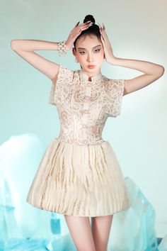 Mean Blvd, Embossed Pattern, Delicate Beauty, Handcrafted Art, Lace Pattern, Lace Mini Dress, Body Shape, Mandarin Collar, S Models