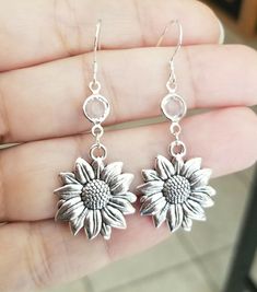 Orange City, Sunflower Jewelry, Sunflower Earrings, Silver Dangle Earrings, Positive Life, Silver Earrings Dangle, Jewelry Silver, Positive Attitude, Sunflower