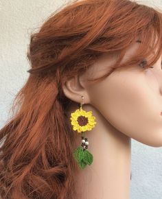 Sunflower Jewelry Set Sunflower Dangle Earrings Sunflower | Etsy Summer Gift Jewelry With Sunflower Design, Elegant Adjustable Sunflower Jewelry, Bohemian Summer Jewelry In Flower Shape, Elegant Adjustable Sunflower Design Jewelry, Bohemian Sunflower Design Flower Earrings As Gift, Summer Crochet Jewelry As Gift, Bohemian Sunflower Earrings For Gift, Bohemian Sunflower Earrings As Gift, Bohemian Sunflower Design Earrings For Gift