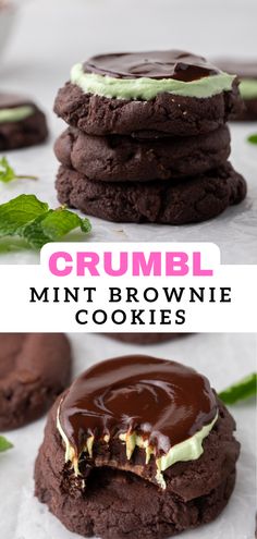 chocolate cookies with mint cream on top