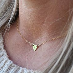 Remember the days of mood rings and initial necklaces!?! That's what this little dainty choker will remind you of. How fierce it is to love yourself so much you wear your own initial and own it! Choose your own initial or make this a gift for your favorite girl. 7mm 14k gold fill heart charm hand stamped with up to one character 14k gold fill cable chain Handmade in Arizona Necklace size guide Size 14" will typically be a choker style. Please use the size guide to confirm your length. Heart Initial Necklace, Mood Rings, Initial Necklaces, Dainty Choker, Friendship Necklaces, Choker Style, Mala Necklace, Bridesmaid Necklace, Own It