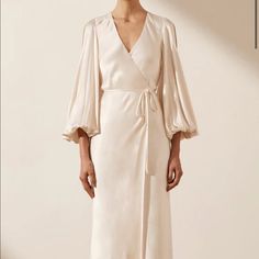 Nwt Shona Joy Silk Dress. High Quality Fabric And Never Worn. Purchased For Wedding But Ended Up Going With Another Dress. Silk Dress Long Sleeve, Shona Joy La Lune, One Shoulder White Dress, Midi Gown, Shona Joy Dress, Midi Gowns, High Neck Maxi Dress, Drape Maxi Dress, Ruched Maxi Dress