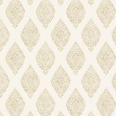 a white and beige wallpaper with an ornate design