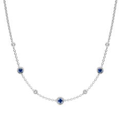 Classic Platinum Necklace With Gemstone, Platinum Gemstone Necklace In Fine Jewelry Style, Classic Platinum Gemstone Necklaces, Classic Platinum Gemstone Necklace, Luxury Sapphire Necklace With Gemstone Accents, Modern Blue Diamond Necklace, Formal Blue Sterling Silver Diamond Necklace, Luxury Blue Necklace With Single Cut Diamonds, Silver Sapphire Necklace With Single Cut Diamonds