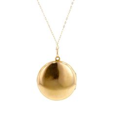 Measuring app. 1 3/8 (including bail) x 1 1/16 inch, featuring a monogram on one side, suspended from 18 inch chain, fashioned in 10k gold. T. Eaton & Co. Mid 20th century. Luxury Round Pendant Locket Necklace, Luxury Vintage Round Pendant Locket Necklace, Vintage 14k Gold Locket Necklace Stamped 14k, Vintage 14k Gold Locket Necklace, Gold Medallion Locket Necklace Stamped 14k, Antique Medallion Necklace With Locket, Yellow Gold Oval Pendant Locket Necklace, Victorian Round Locket Necklace Stamped 14k, Antique Medallion Locket Necklace Stamped 14k