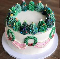 a decorated christmas cake sitting on top of a white plate