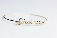 Sherry Name Bracelet Vintage Personalized Gold Charm Bracelet, Personalized Vintage Gold Charm Bracelet, Nickel-free Vintage Bracelets As Gifts, Vintage Nickel-free Bracelets As Gift, Nickel-free Vintage Bangle As A Gift, Vintage Adjustable Charm Bracelet With Engraving, Vintage Adjustable Engraved Charm Bracelet, Personalized Vintage Bracelet Jewelry, Vintage Jubilee Bangle As Gift