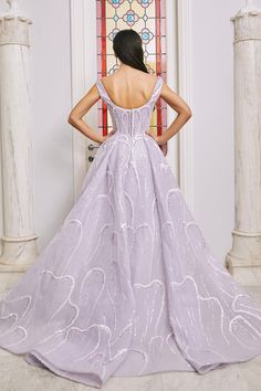 Description Lilac A-line, Long dress Sleeveless Open neckline Crystal beading Dry Clean Made in Lebanon Design 21 Lebanon Design, Volume Skirt, Fitted Corset, Corset Bodice, Beaded Gown, Dress Sleeveless, Top Pattern, Purple Dress, Lebanon