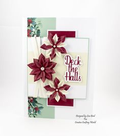 a christmas card with poinsettis and the words deck the hall on it