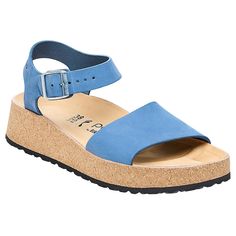 Papillio by Birkenstock Glenda Nubuck Leather Platform Sandal  This versatile sandal is soon to become a staple in your wardrobe. Comfortable and fashionable with just the right lift and Birkenstock's classic contoured cork footbed, the Glenda goes everywhere with style.   Good to Know Blue Leather Footbed Sandals For Summer, Blue Sandals With Leather Footbed And Open Toe, Blue Open Toe Sandals With Leather Footbed, Blue Leather Footbed Sandals With Removable Insole, Blue Leather Footbed Sandals For Spring, Blue Leather Footbed Sandals, Blue Leather Footbed Sandals With Round Toe, Blue Suede Sandals With Leather Footbed, Blue Open Toe Footbed Sandals With Buckle Closure