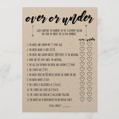 a printable wedding checklist with the words over or under written in cursive font