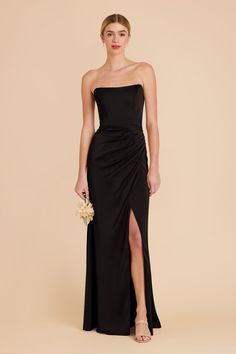 Anne Matte Satin Dress - BlackAnne Matte Satin Dress - Black Black Formal Velvet Dress, Black Azazie Bridesmaid Dresses, Strapless Black Tie Dress, Black Dress Flowers, Black Spring Bridesmaid Dresses, Black Bridemaid Dress, Black Bridal Party Attire Summer, Black Bridesmaid Dresses Long Elegant, Black Strapless Bridesmaid Dress