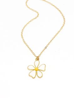 Handmade in Portland, Oregon. Celebrating Spring with this pretty flower necklace (available in several other colors as well!) MEASUREMENTS + MATERIALS - Length is about 16 inches and is adjustable. - Made with a gold fill chain for longevity and sensitive skin - Pretty white daisy flower charm is gold plated WHAT PEOPLE SAY “Beautiful craftsmanship, these were for my mother in law, she loves them. I love supporting small businesses.” - Josh “Love these earrings!! I get so many compliments about Adjustable Flower Shaped Necklace For Spring, White Flower Shaped Necklace With Adjustable Chain, Adjustable Flower-shaped Necklace For Spring, Dainty White Necklaces For Spring, Dainty White Necklace For Spring, Adjustable Flower Pendant Necklace For Spring, White Flower Clavicle Chain Necklace, Spring White Clavicle Chain Jewelry, White Flower Pendant Charm Necklace With Delicate Chain