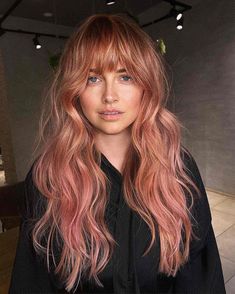 34 Hottest Pink Hair Color Ideas - From Pastels to Neons Styling Pink Hair, Rose Gold Skunk Stripe Hair, Slightly Pink Hair, Hair Color Blonde And Pink, Funky Blonde Highlights, Pink Ombre Hair With Bangs, Pink Color Hair Ideas, Blorange Hair Copper, Shelf Haircut