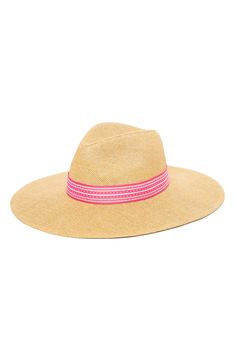 Bring on the sunny vacation days in this chic straw hat with a dramatically wide brim to keep those rays at bay. UPF 50+ sun protection Paper Imported Spring Coastal Boater Hat Made Of Toquilla Straw, Beachy Panama Hat With Uv Protection For Summer, Upf 50+ Panama Hat For Beach Season Sunbathing, Upf 50+ Panama Hat For Sunbathing Beach Season, Beachy Panama Sun Hat For Travel, Beachy Sun Panama Hat For Travel, Summer Travel Sun Hat Made Of Toquilla Straw, Beachy Panama Hat For Travel, Panama Hat With Upf 50+ For Beach Season