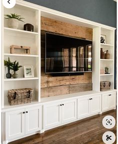 Tv Wall With Built In Shelves, Living Room Bump Out, Entertainment Center With Storage, Bookshelves With Tv, Built In Shelves Living Room, Living Room Wall Units, Living Room Built Ins, Living Room Entertainment Center, Dinner Room