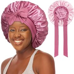 PRICES MAY VARY. 【Satin-lined for Hair Care】 Dual-layer reversible silk bonnet is silky smooth in both sides, reduce hair friction, frizz breakage, shedding and split ends in sleeping. 2 color options to match your pajamas. 【Non-Slip Stretchable Tie Band】 The adjustable soft wide elastic bands is long and stretchy to adjust tightness on most head sizes, keep night cap staying on head over-night comfortable, protect hair-line and improve sleep quality. 【Extra large for Multi Hair-styles】 36 cm/14 Curly Hair Braid, Silk Sleep Cap, Curly Hair Braids, Crochet Box Braids, Silk Bonnet, Natural Black Women, Satin Bonnet, Hair Bonnet, Hair Braid