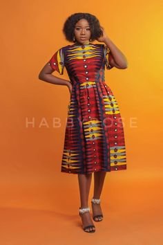 Seun African dress for women African clothing | Etsy Printed Fitted A-line Dress, Red Short Sleeve Dress With Colorful Pattern, Fitted Red Dress With Colorful Pattern, Yellow Printed A-line Dress, Yellow A-line Printed Dress, Red Dresses With Fitted Bodice For Dressmaking, Orange Fitted A-line Dress, Fitted A-line Orange Dress, African Midi Dress