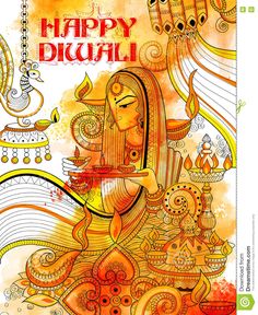 happy diwali greeting card with an image of the hindu god holding a pot