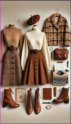 Vintage Inspired Winter Outfits, Vintage Outfits Autumn, Classy Outfits Autumn, Aesthetic Fall Outfits Vintage, Autumn Vintage Outfit, Casual Fall Outfits For Women 2024, Vintage Work Outfit, Vintage Autumn Outfits, Academia Fall Outfits