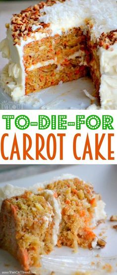 carrot cake with white frosting and chopped carrots