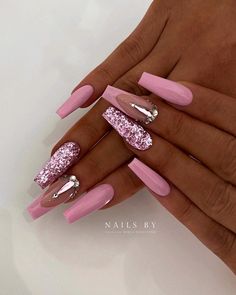 Ballet Nails, Nails Long, Stick On Nails, Square Acrylic Nails, Bling Nails, Artificial Nails