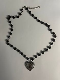 Necklace - black beads with heart locket 11-12 inches long with adjustable length Locket Pics, Black Locket, Beaded Keychains, Dreamy Art, Necklace Black, Heart Locket, Locket Necklace, Black Beads, Bead Necklace