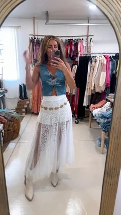 Sheer Lace Maxi Skirt Outfit, Lace Skirt Festival Outfit, Summer Party Skirt With Lace Top, Chic Lace Maxi Skirt With Lace Trim, Chic Lace Maxi Skirt For Summer, Lace Patchwork Maxi Skirt, Spring Sheer Maxi Skirt, Summer Party Skirt With Lace Trim, Lace Tiered Skirt Bottoms With Lace Patchwork