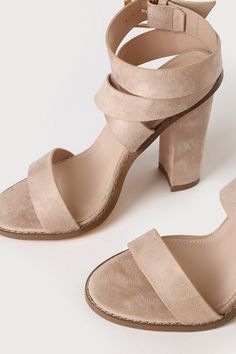 Kick your everyday look up a notch with the Lulus Shelbie Light Nude Suede Ankle Strap Heels! Soft faux suede creates a wide toe-band, an open-toe upper, and an almond toe bed. Matching long straps crisscrosses around the vamp and up the ankle and secures with a square gold buckle. 4" Wrapped Block Heel. Cushioned Insole. Rubber Sole Has Nonskid Markings. Man Made Materials. Imported. Lulus | Shelbie Light Nude Suede Ankle Strap Heels. Beige Suede Heels With Padded Heel, Chic Suede Block Heels With Wrapped Heel, Suede Ankle Strap Heels For Spring, Spring Suede Ankle Strap Heels, Spring Suede Heels With Ankle Strap, Beige Suede Heels With Open Heel, Beige Suede Open Heel Heels, Suede Sandals With 4-inch Block Heel, Suede Block Heels With Wrapped Heel