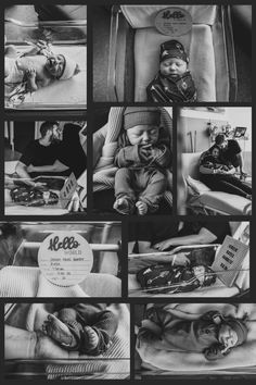 black and white photos of babies in their cribs, with the caption's name on it