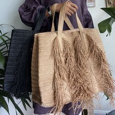 weiyinxing Tassel Large Tote Bag Designer Straw Women Handbags Handmade Woven Summer Beach Bag Big Holiday See Purses Bohemian 2023 Small School Bags, Bohemian Purse, Handbags Handmade, Summer Beach Bag, Retro Purse, Tassels Fashion, Wedding Bag, Casual Tote, Girl Backpacks